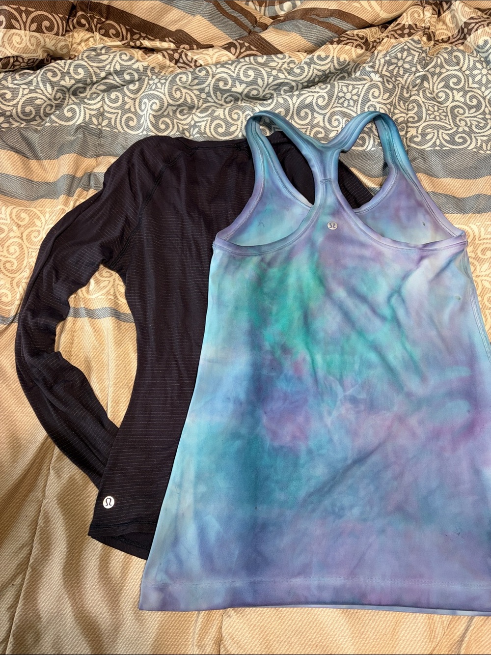 Lot of 2 Lululemon Interval Long Sleeve Naval Blue & Align Tie-Dye Tank Size 0/2
